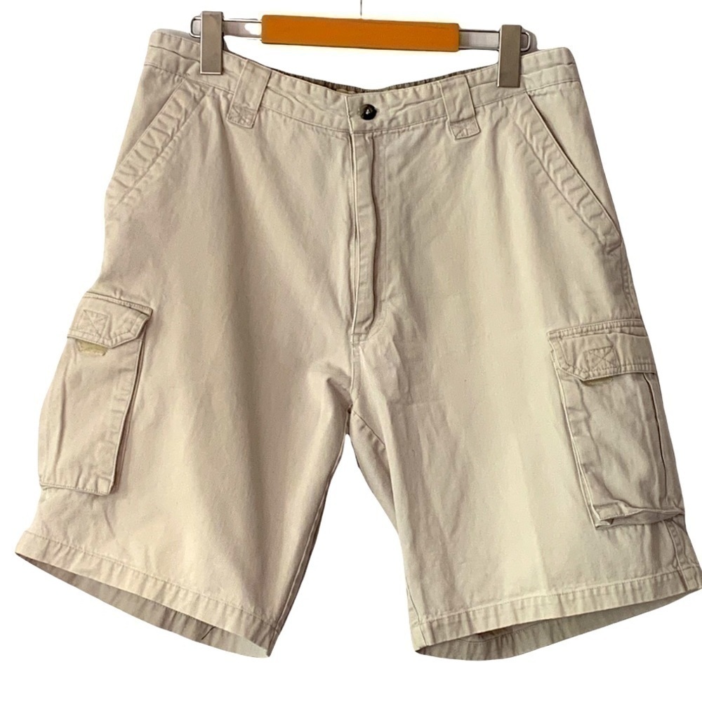 VTG Cargo Shorts Mens Sz 32 Beige Denim Cotton Pockets Khakis Bermuda Penmans